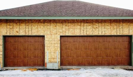 Clopay Gallery Bead board steel garage door with wood tone, short panel without windows
