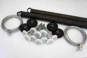 Garage Door rebuild repair replace parts springs, cast iron pulleys, operating cables, safety cable, rollers